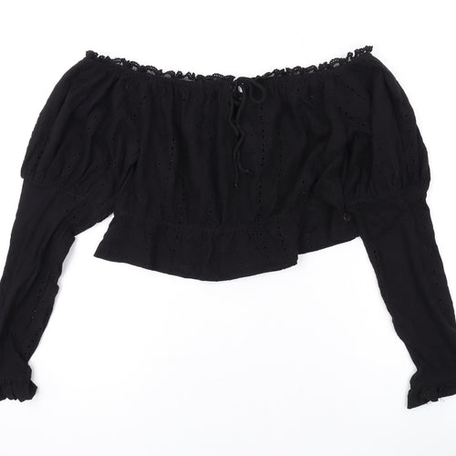 ASOS Womens Black Cotton Basic Blouse Size 14 Off the Shoulder