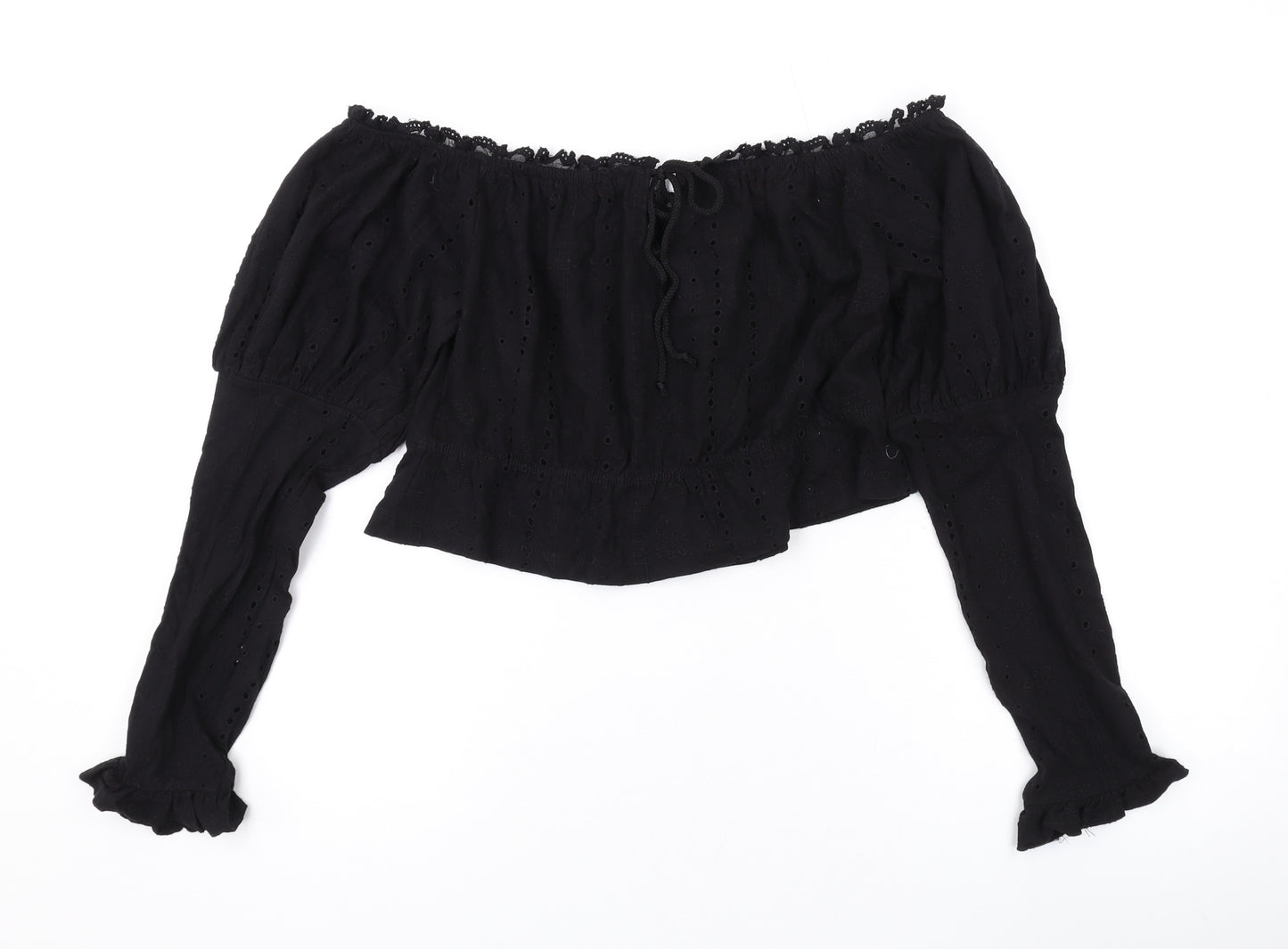 ASOS Womens Black Cotton Basic Blouse Size 14 Off the Shoulder