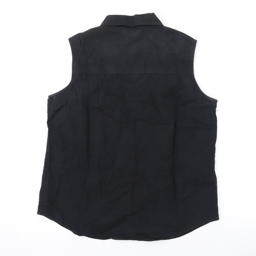 Marks and Spencer Womens Black Cotton Basic Button-Up Size 12 Collared