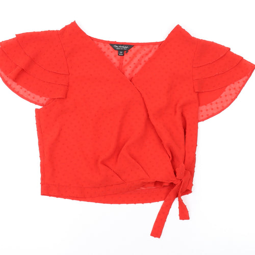 Miss Selfridge Womens Red Polka Dot Polyester Basic Blouse Size 12 V-Neck
