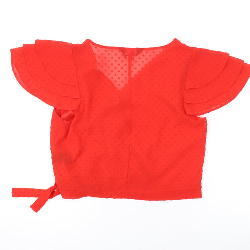 Miss Selfridge Womens Red Polka Dot Polyester Basic Blouse Size 12 V-Neck
