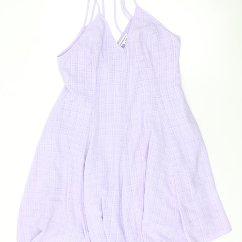 Glamorous Womens Purple Polyester Skater Dress Size 14 Halter Zip