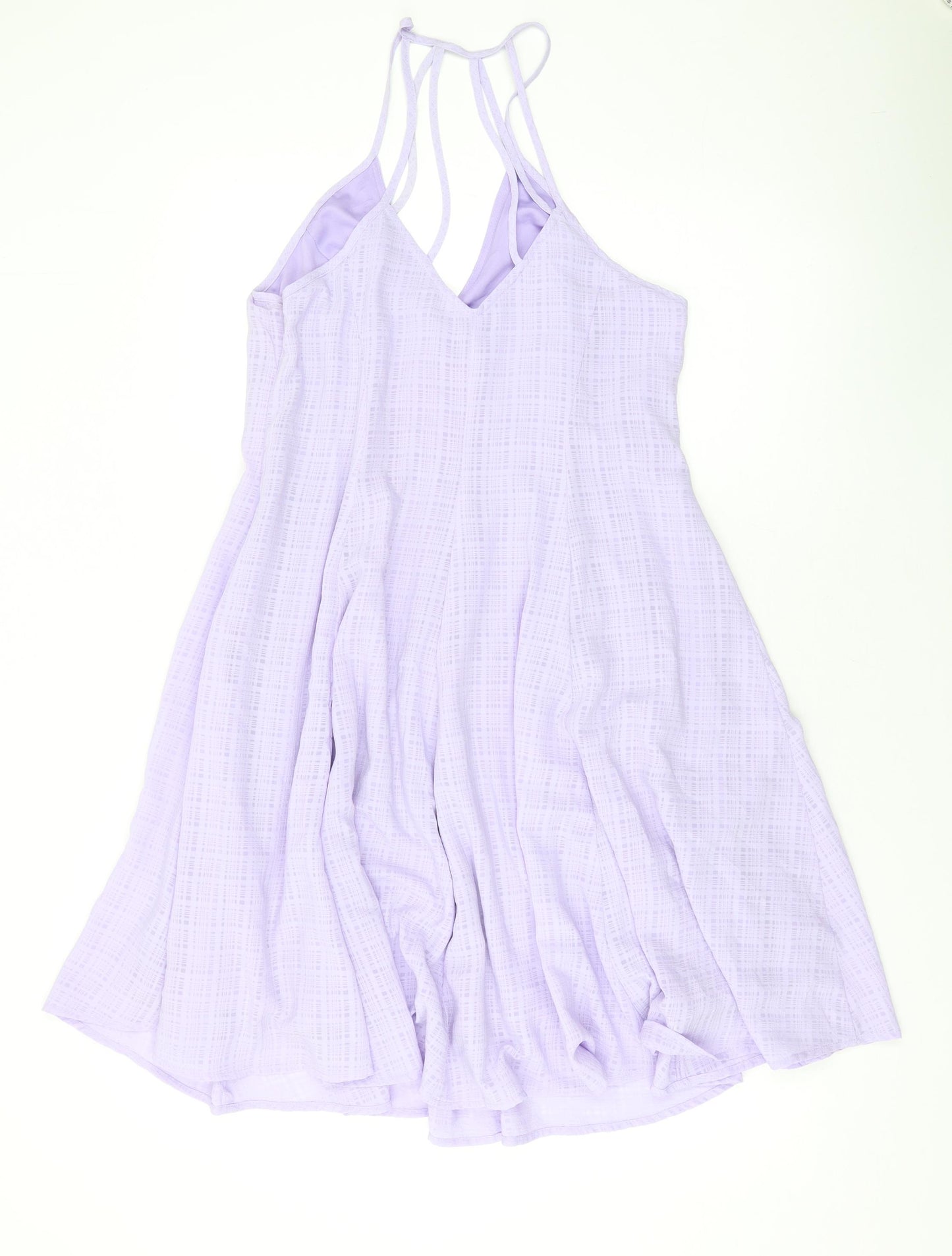 Glamorous Womens Purple Polyester Skater Dress Size 14 Halter Zip
