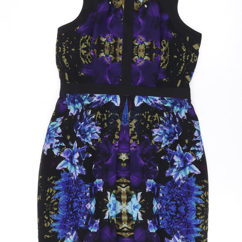 Limited Edition Womens Blue Floral Polyester A-Line Size 8 Round Neck Zip