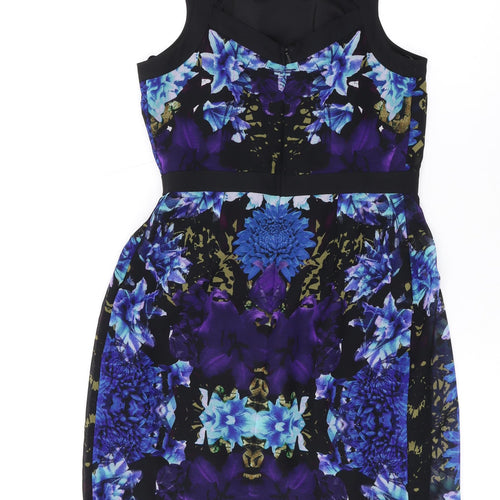 Limited Edition Womens Blue Floral Polyester A-Line Size 8 Round Neck Zip