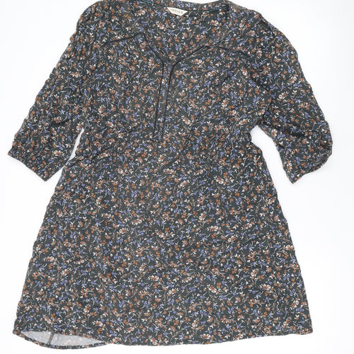 Marks and Spencer Womens Grey Floral Viscose A-Line Size 16 V-Neck Pullover