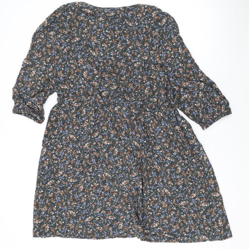 Marks and Spencer Womens Grey Floral Viscose A-Line Size 16 V-Neck Pullover