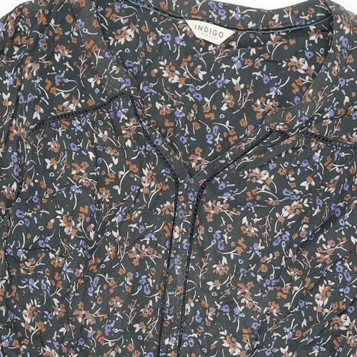 Marks and Spencer Womens Grey Floral Viscose A-Line Size 16 V-Neck Pullover