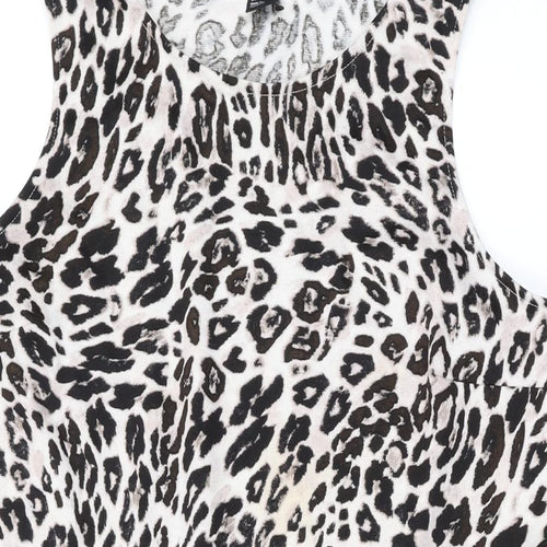 H&M Womens Beige Animal Print Polyester Skater Dress Size L Scoop Neck Pullover
