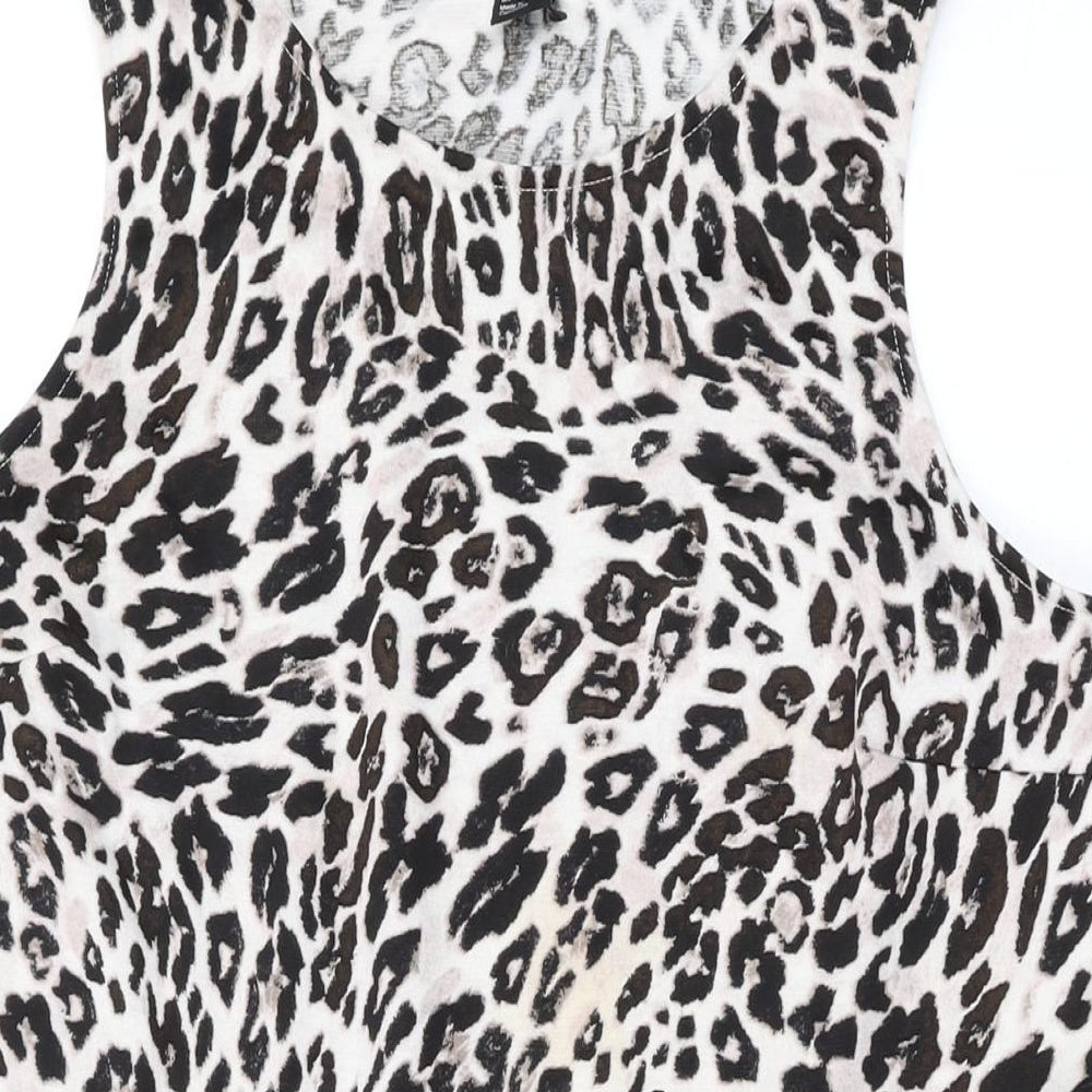 H&M Womens Beige Animal Print Polyester Skater Dress Size L Scoop Neck Pullover