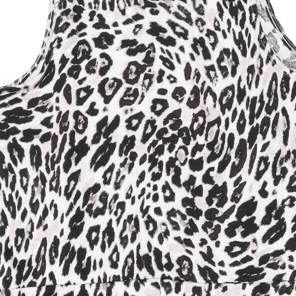 H&M Womens Beige Animal Print Polyester Skater Dress Size L Scoop Neck Pullover