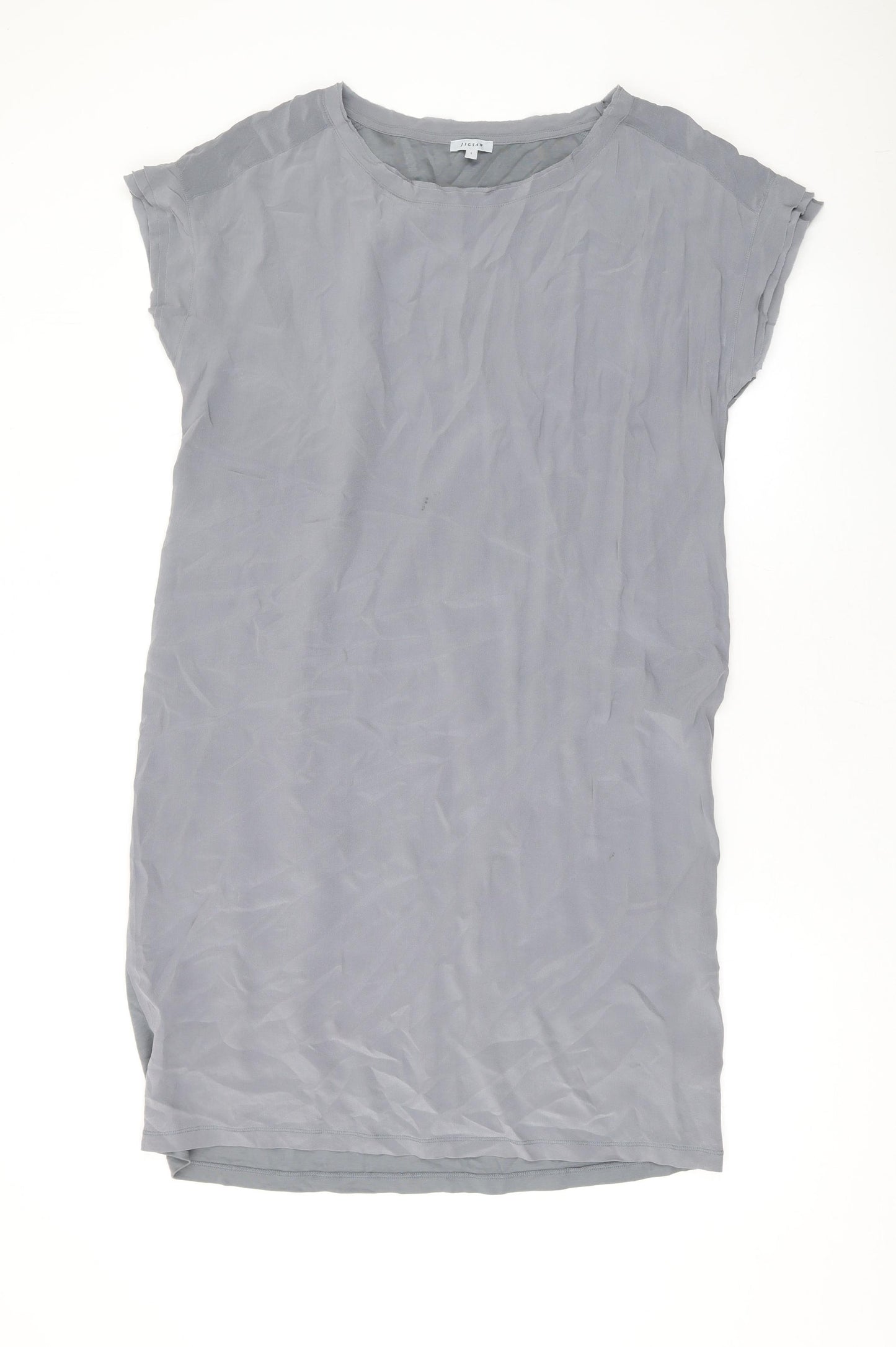 Jigsaw Womens Grey Silk T-Shirt Dress Size L Round Neck Pullover
