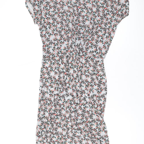 Warehouse Womens Grey Floral Viscose A-Line Size 8 Round Neck Button
