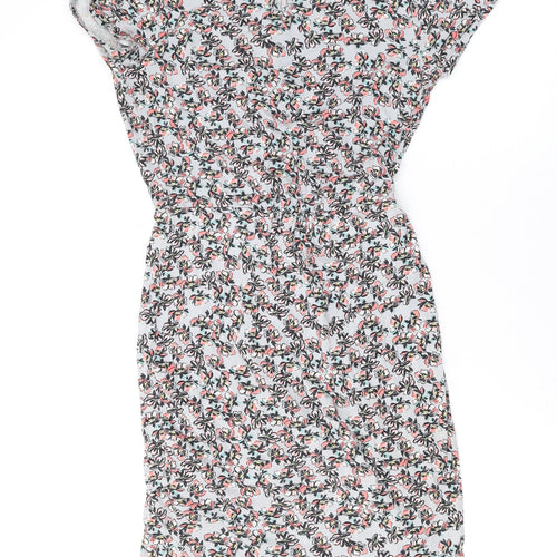 Warehouse Womens Grey Floral Viscose A-Line Size 8 Round Neck Button