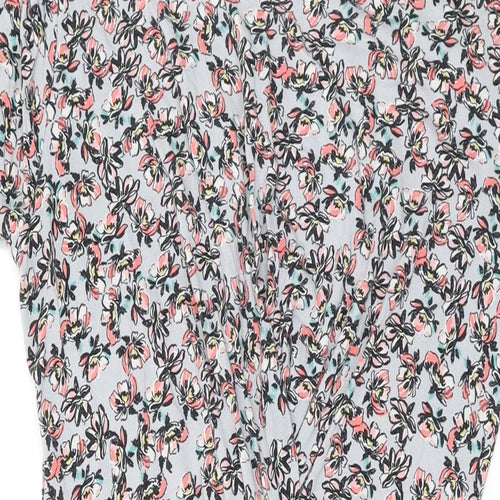 Warehouse Womens Grey Floral Viscose A-Line Size 8 Round Neck Button