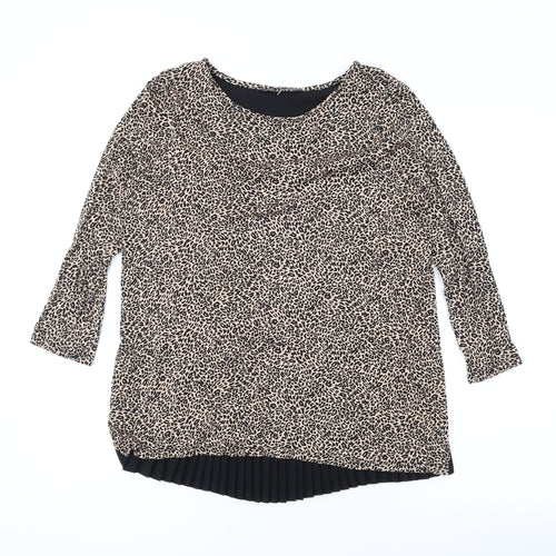 Marks and Spencer Womens Brown Animal Print Viscose Basic Blouse Size 10 Round Neck - Leopard Print, Pleated