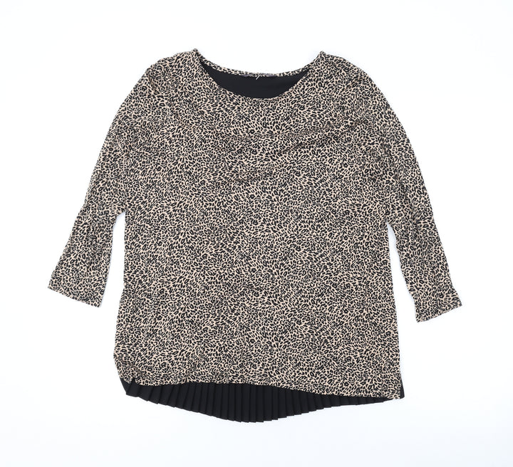 Marks and Spencer Womens Brown Animal Print Viscose Basic Blouse Size 10 Round Neck - Leopard Print, Pleated