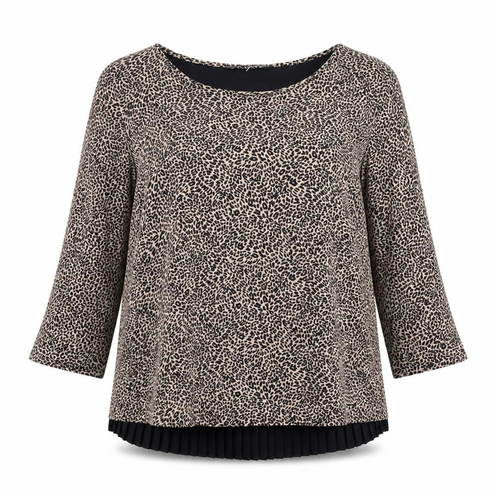 Marks and Spencer Womens Brown Animal Print Viscose Basic Blouse Size 10 Round Neck - Leopard Print, Pleated