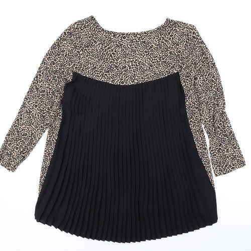 Marks and Spencer Womens Brown Animal Print Viscose Basic Blouse Size 10 Round Neck - Leopard Print, Pleated