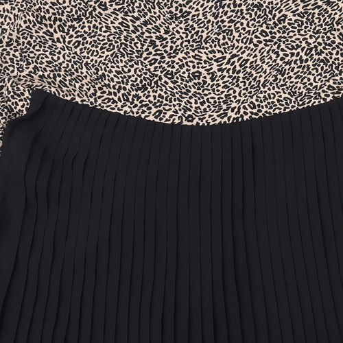 Marks and Spencer Womens Brown Animal Print Viscose Basic Blouse Size 10 Round Neck - Leopard Print, Pleated