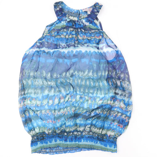 Be Beau Womens Blue Geometric Polyester Basic Blouse Size 14 Halter