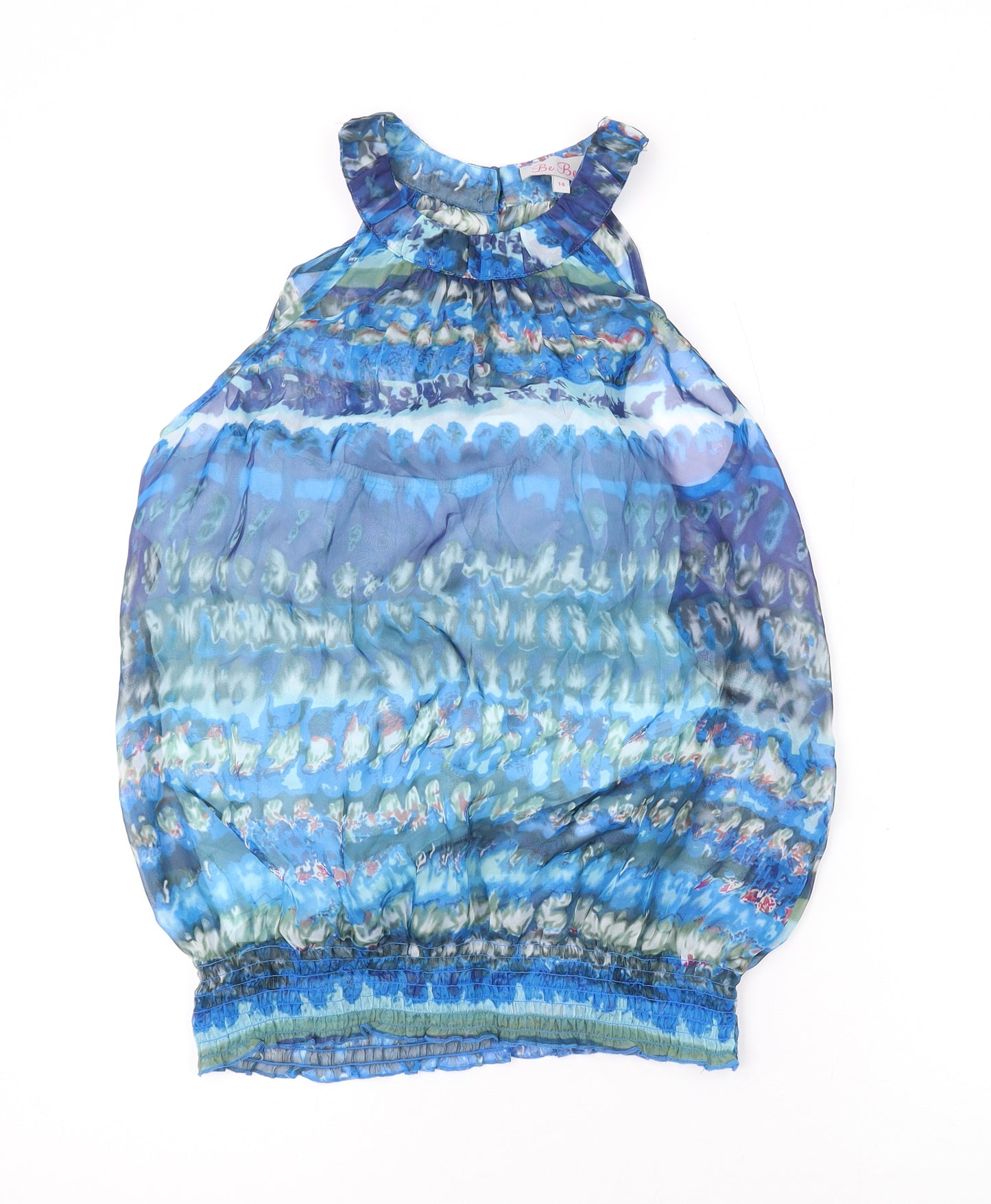 Be Beau Womens Blue Geometric Polyester Basic Blouse Size 14 Halter