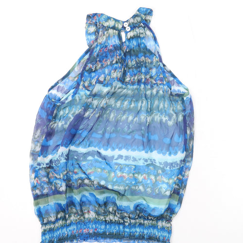 Be Beau Womens Blue Geometric Polyester Basic Blouse Size 14 Halter