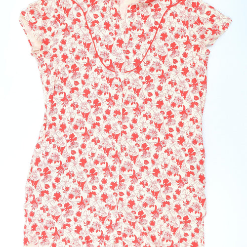 Uniqlo Womens Red Floral Cotton T-Shirt Dress Size L Collared Button
