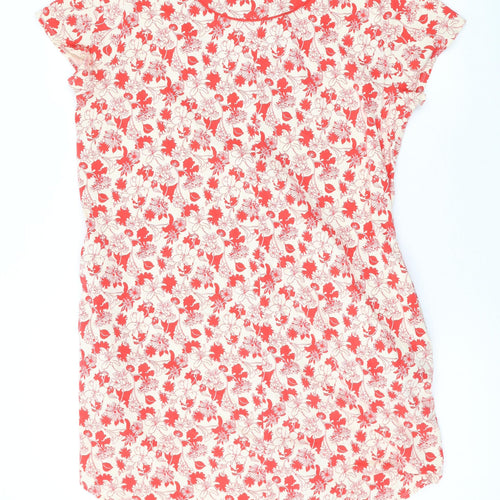 Uniqlo Womens Red Floral Cotton T-Shirt Dress Size L Collared Button