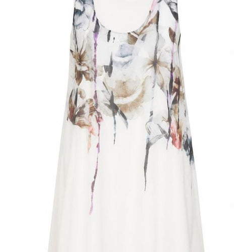 Eva Womens White Floral Modal Tank Dress Size S Scoop Neck Pullover