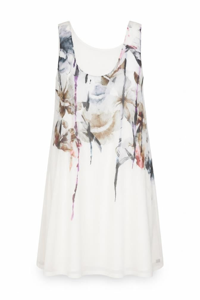 Eva Womens White Floral Modal Tank Dress Size S Scoop Neck Pullover