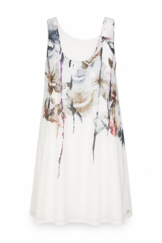Front view of Eva women’s white floral modal tank dress, size S, scoop neck pullover