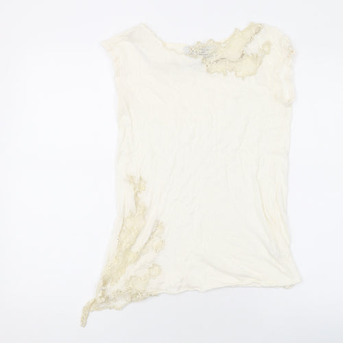 Zara Womens Ivory Cotton Basic T-Shirt Size M Round Neck