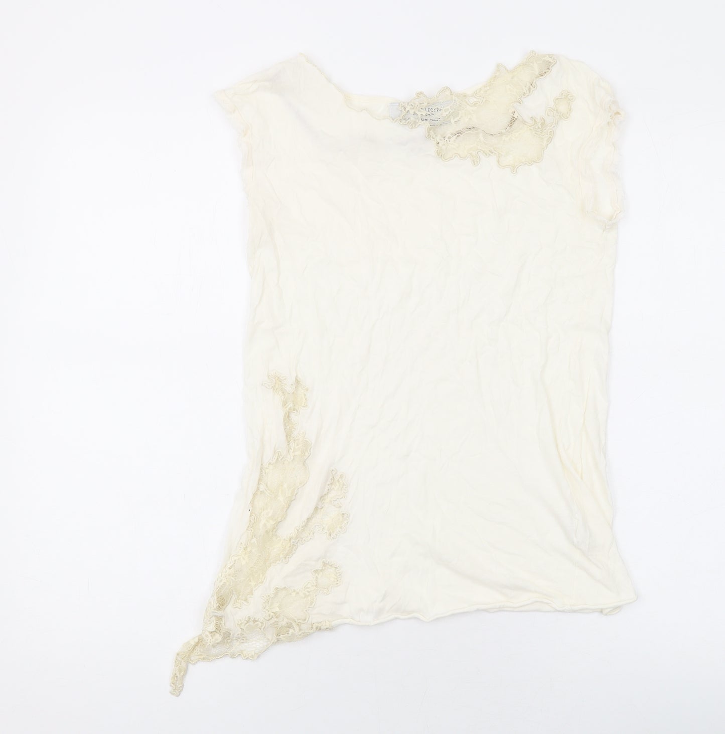 Zara Womens Ivory Cotton Basic T-Shirt Size M Round Neck