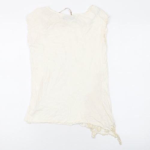 Zara Womens Ivory Cotton Basic T-Shirt Size M Round Neck