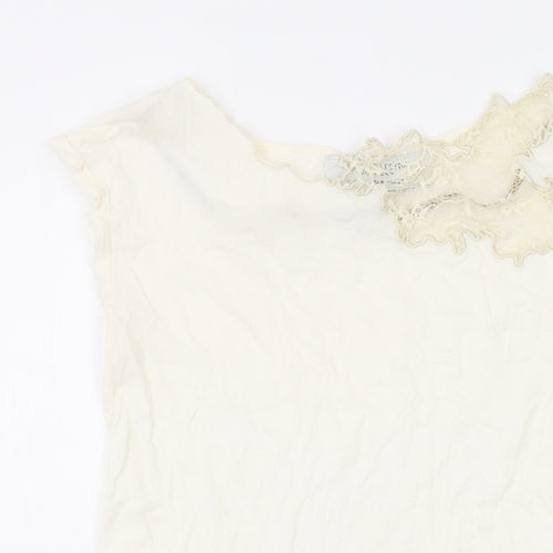Zara Womens Ivory Cotton Basic T-Shirt Size M Round Neck