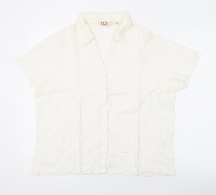 EWM Womens Ivory Floral Cotton Basic Button-Up Size 2 Collared