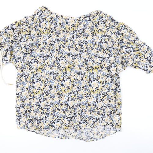 Mango Womens Yellow Geometric Viscose Basic T-Shirt Size L Round Neck