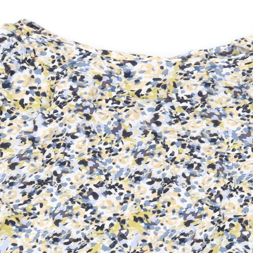 Mango Womens Yellow Geometric Viscose Basic T-Shirt Size L Round Neck