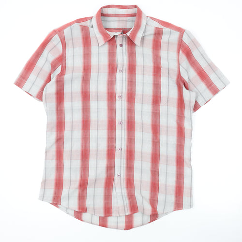 BHS Mens Red Plaid Polyester Button-Up Size M Collared Button