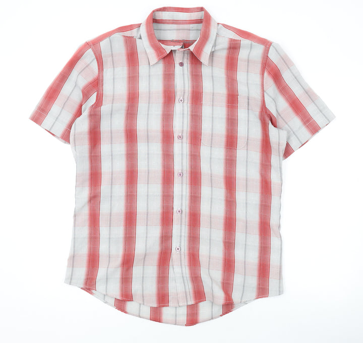 BHS Mens Red Plaid Polyester Button-Up Size M Collared Button