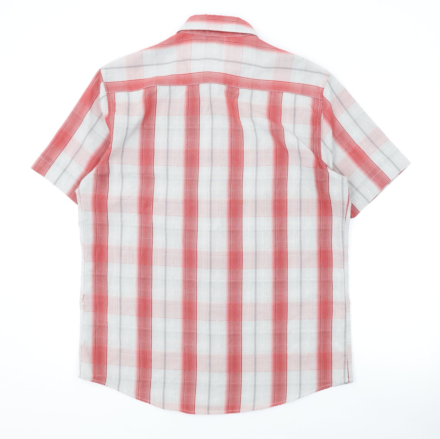 BHS Mens Red Plaid Polyester Button-Up Size M Collared Button