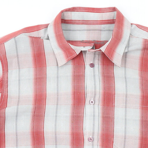 BHS Mens Red Plaid Polyester Button-Up Size M Collared Button