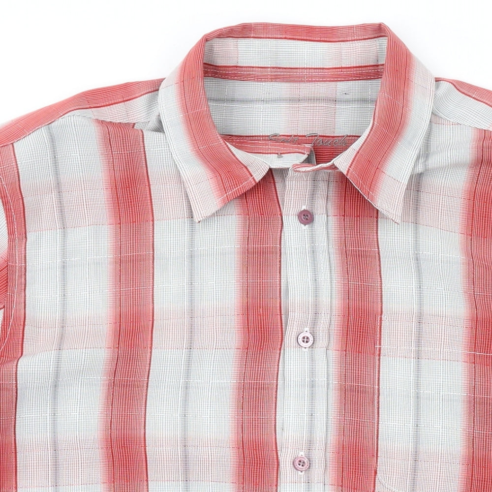 BHS Mens Red Plaid Polyester Button-Up Size M Collared Button