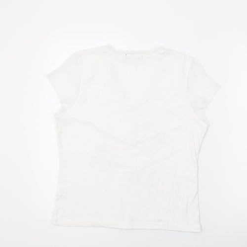 Provencale Womens White Cotton Basic T-Shirt Size 18 V-Neck