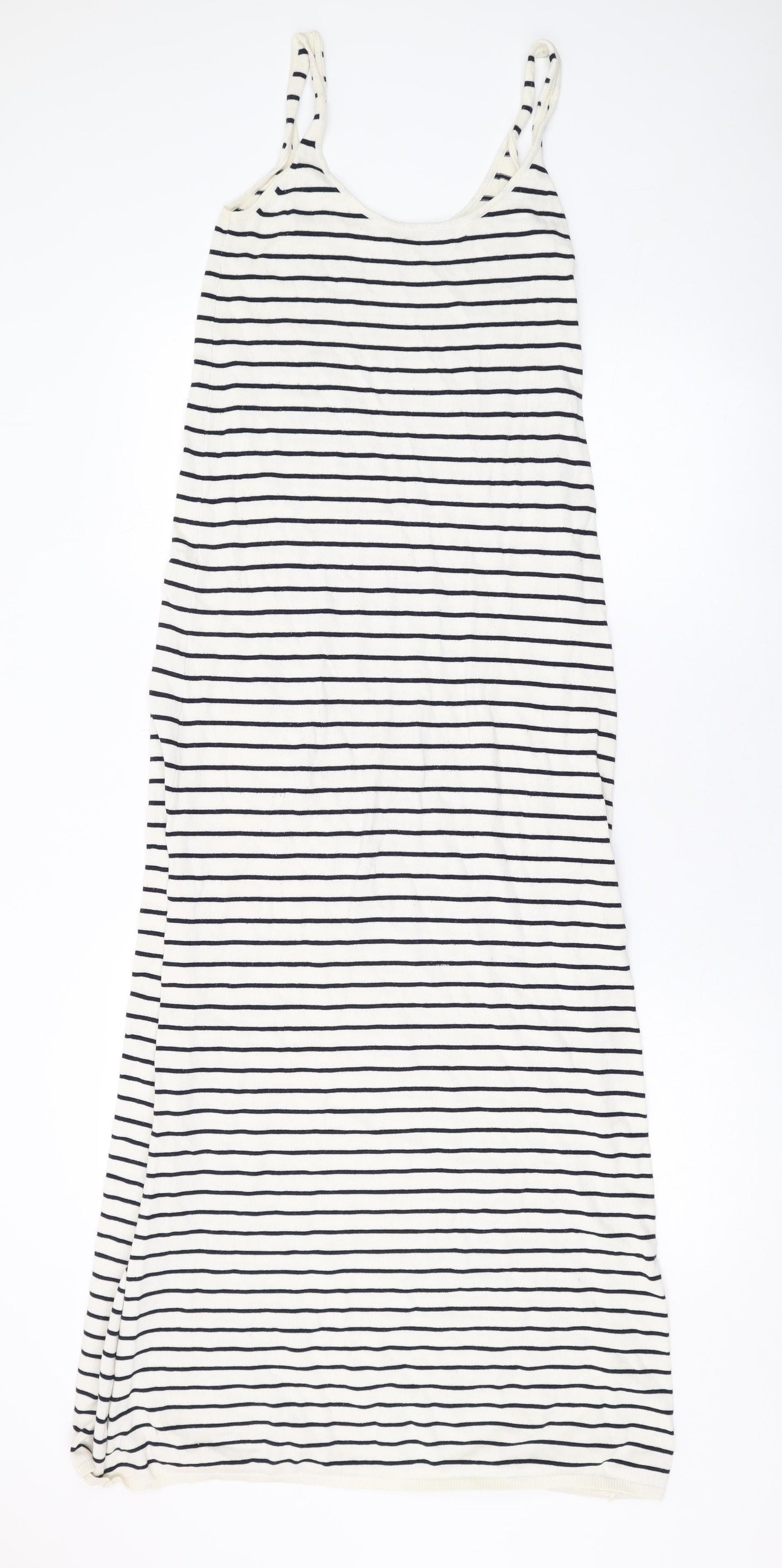 Zara Womens Ivory Striped Acrylic Maxi Size S Scoop Neck Pullover