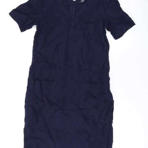 Marks and Spencer Womens Blue Linen A-Line Size 6 V-Neck Pullover