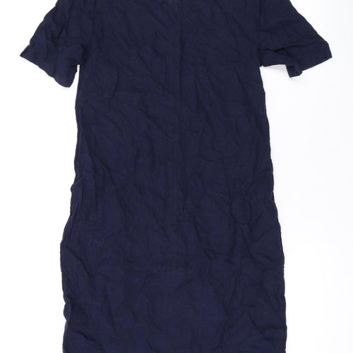 Marks and Spencer Womens Blue Linen A-Line Size 6 V-Neck Pullover