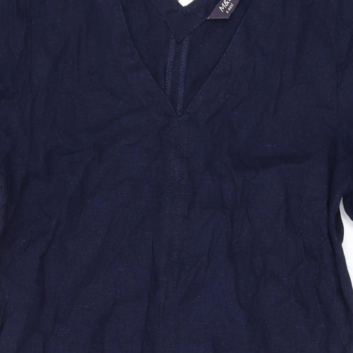 Marks and Spencer Womens Blue Linen A-Line Size 6 V-Neck Pullover