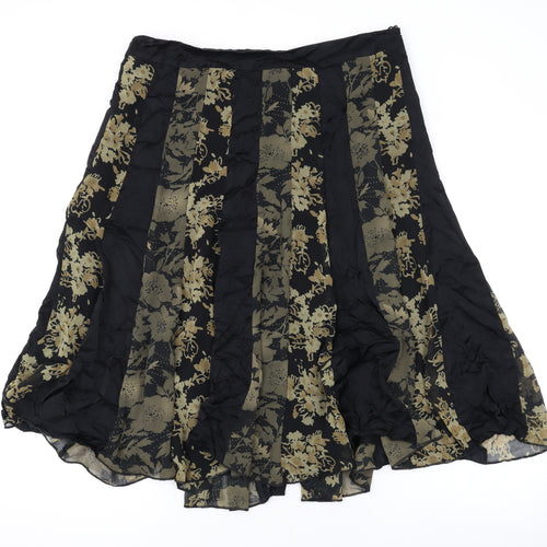 Per Una Womens Black Floral Polyester Swing Skirt Size 14 Zip